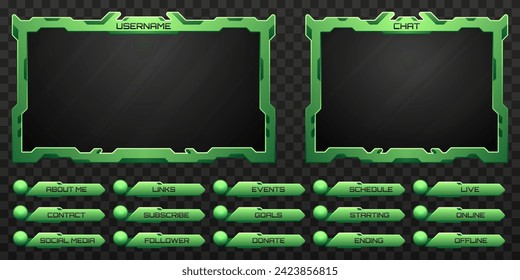 Live Stream Overlay Green Webcam Screen Frame y Stream Alert Paneles gráficos gráficos gráficos futuristas para plataformas de streaming de video y juegos