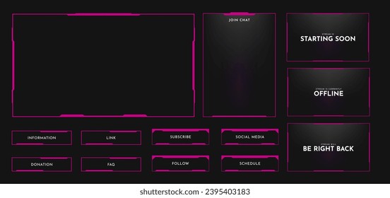 Live stream overlay panel design template. Futuristic digital streaming screen interface. Online game, video streaming frame layout. Vector illustration