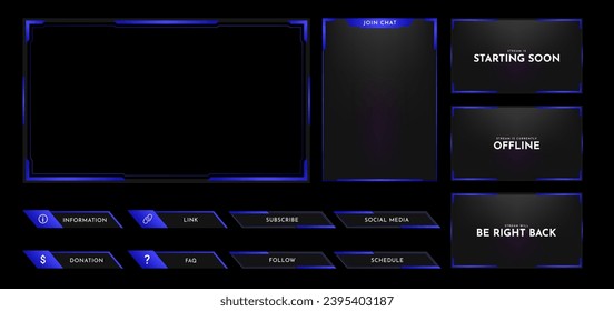 Live stream overlay panel design template. Futuristic digital streaming screen interface. Online game, video streaming frame layout. Vector illustration