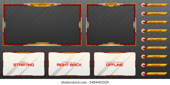 Live Stream Overlay Webcam Screen Frame with Red, Yellow, and Metallic White Theme for Gaming and Video Streaming