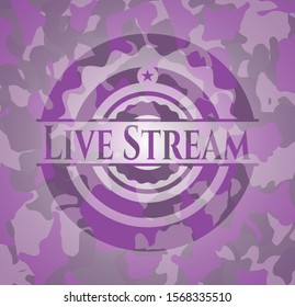 Live Stream pink written on a camouflage texture. Vector Illustration. Detailed.
