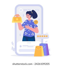 Live stream product reviews with a five-star rating illustration