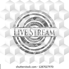 Live Stream realistic grey emblem with geometric cube white background