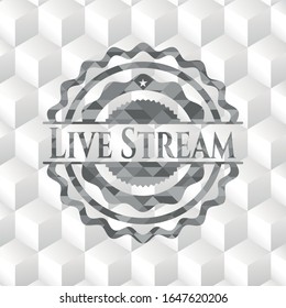 Emblema gris realista Live Stream con fondo blanco cubo
