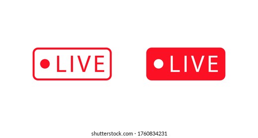 Live stream red button in flat style.  Vector illustration isolated technology design element 