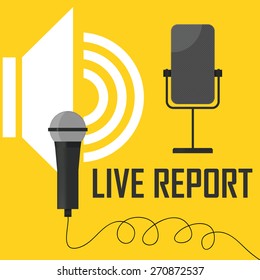 live stream report - vector illustration with microphones