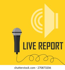 live stream report - vector illustration with microphones