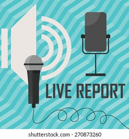 live stream report - vector illustration with microphones