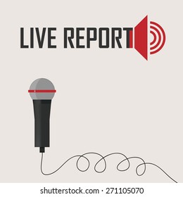 live stream report - vector illustration with microphone - on air