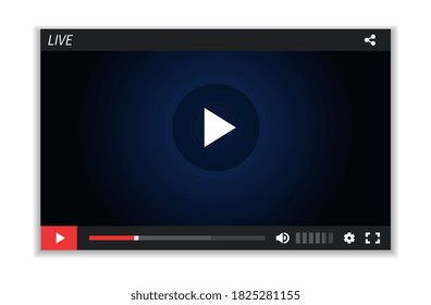 Live stream screen. Video player layout, multimedia frame template. Digital movie, web window vector illustration