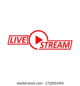 Live Stream sign. Red symbol, button of live streaming, broadcasting, online stream emblem. For tv, shows and social media live performances