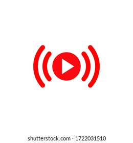 Live Stream sign. Red symbol, button of live streaming, broadcasting, online stream emblem. For tv, shows and social media live performances