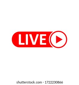 Live Stream sign. Red symbol, button of live streaming, broadcasting, online stream emblem. For tv, shows and social media live performances