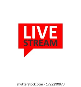 Live Stream sign. Red symbol, button of live streaming, broadcasting, online stream emblem. For tv, shows and social media live performances