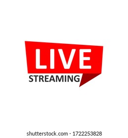 Live Stream sign. Red symbol, button of live streaming, broadcasting, online stream emblem. For tv, shows and social media live performances