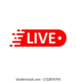 Signo Live Stream. Símbolo rojo, botón de transmisión en vivo, transmisión en línea, emblema de transmisión en línea. Para televisión, espectáculos y actuaciones en vivo en los medios sociales