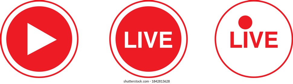 Live Stream sign. Red symbol, button of live streaming, broadcasting, online stream emblem. For tv, shows and social media live performances