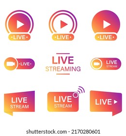 Live Stream Sign Set on White Background. Color Symbol of Online News, Show, Channel Television. Online Broadcast Pictogram. Live Stream Icon. Isolated Vector Illustration.