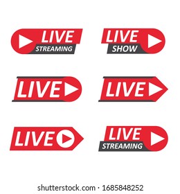 Live Stream signs set. Emblem, logo. Vector Illustration