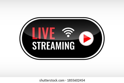 Live Stream or live streaming symbol icon with play button in red isolated on white background vector illustration. easy to edit for broadcasting or advertising online.  