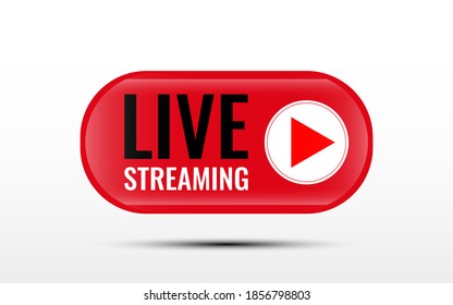 Live-Stream oder Live-Streaming-Symbol mit Spielknopf in Rot einzeln auf weißem Hintergrund, Vektorgrafik. leicht zu bearbeiten für Rundfunk oder Werbung online.  
