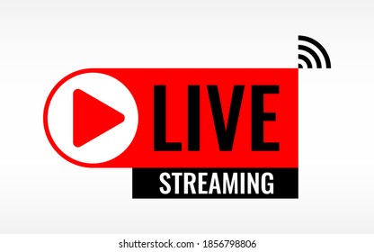 Live Stream or live streaming symbol icon with play button in red isolated on white background vector illustration. easy to edit for broadcasting or advertising online.  