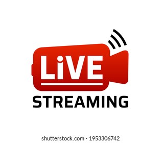 Live stream symbol design, icon with play button. Emblem for broadcasting, online tv, sport, news and radio streaming. 