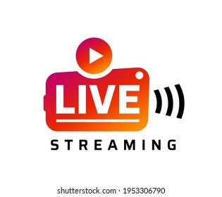 Live stream symbol design, icon with play button. Emblem for broadcasting, online tv, sport, news and radio streaming. 