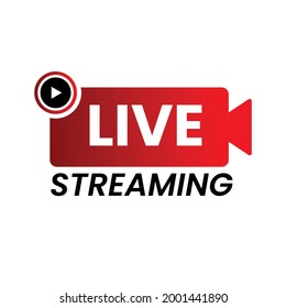 Live stream symbol, icon with play button. Emblem for broadcasting, online tv, sport, news and radio streaming. Template for shows live performances. Vector illustration. 