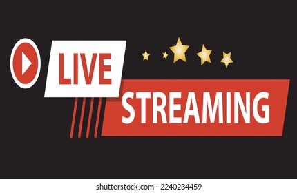 Live stream symbol, icon with play button. Emblem for broadcasting, online tv, sport, news and radio streaming. Template for shows, movies and live performances. Vector illustration.