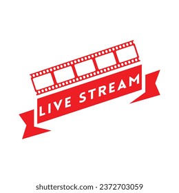 Live stream symbol, icon with play button. Emblem for broadcasting, online TV, sport, news and radio streaming. Template for shows, movies and live performances. Vector illustration.