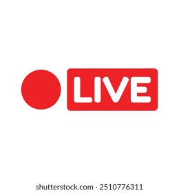 Live Stream symbol with red round dot circle, website online video live stream icon. Live Streaming button, simple Live broadcast emblem color vector illustration.