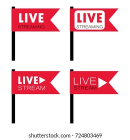 Live stream symbols in flag shape concept. Stock vector illustration for online broadcast, tv program, digital entertainment.