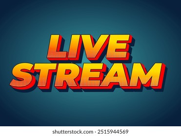 Transmissão ao vivo. Design de efeito de texto em estilo 3D com cores modernas