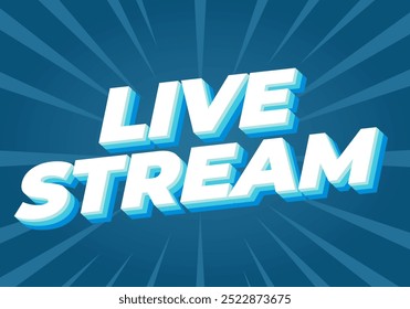 Transmissão ao vivo. Design de efeito de texto em estilo 3D com cores modernas