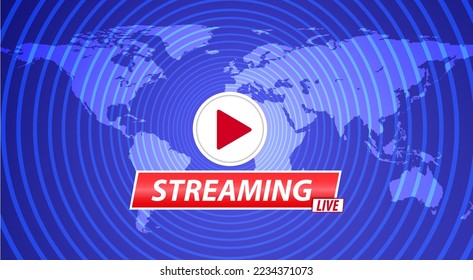 Live stream text on world map background 