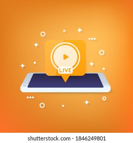 Live stream vector icon with a phone
