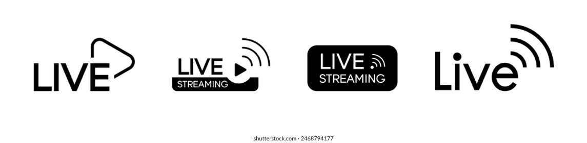 Live stream vector icon set. Streaming broadcast logo icons.