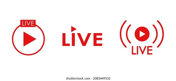 Live stream vector icons set. Broadcast online video. Live Stream radio. Online webinar button