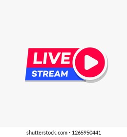 Live stream vector sign 3d style with play button isolated on background for blog, player, broadcast, website. online radio, media labels. Live stream banner. 10 eps