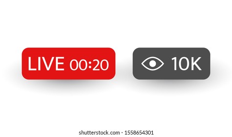 Live stream video background with 10k views. Live streaming, news symbol on transparent background. Social media template. Broadcasting, online stream button. Vector illustration.