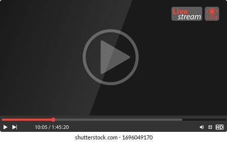 Live stream video player. Mockup live stream window, player. Modern video player design template for web and mobile apps. Live streaming media online technology