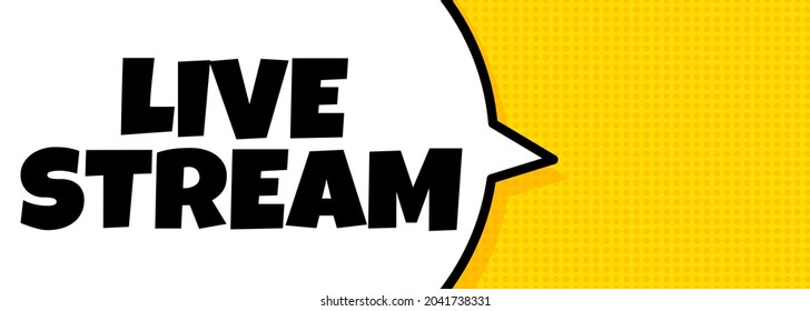 Streame en vivo. Banner de burbuja de voz con texto de streaming en vivo. Altavoz. Para negocios, marketing y publicidad. Vector de fondo aislado. EPS 10.