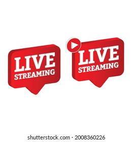 Live streaming 3D icon design for the broadcast system. Stylish live streaming icon with red color shade. Red television lower third button design collection.