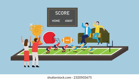 Live streaming american football game 2d vector illustration concept for banner, website, illustration, landing page, flyer, etc.