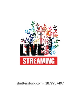 Live streaming banner, broadcasting classes and lessons, trainings and conferences vector illustration design. Colorful human brain for online education and studying