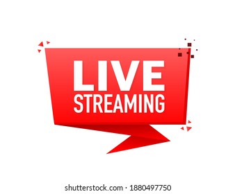 Live streaming banner in flat style on white background. Play video. Web media. Vector illustration.