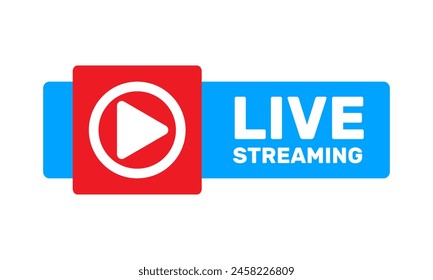 Anuncio Video rojo azul de transmisión en directo con play symbol,