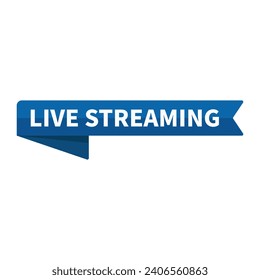 Live Streaming In Blue Ribbon Rectangle Shape For Sign Information Promotion Business Marketing Social Media Information
