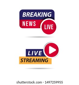 Live Streaming, breaking news Label Vector Template Design Illustration